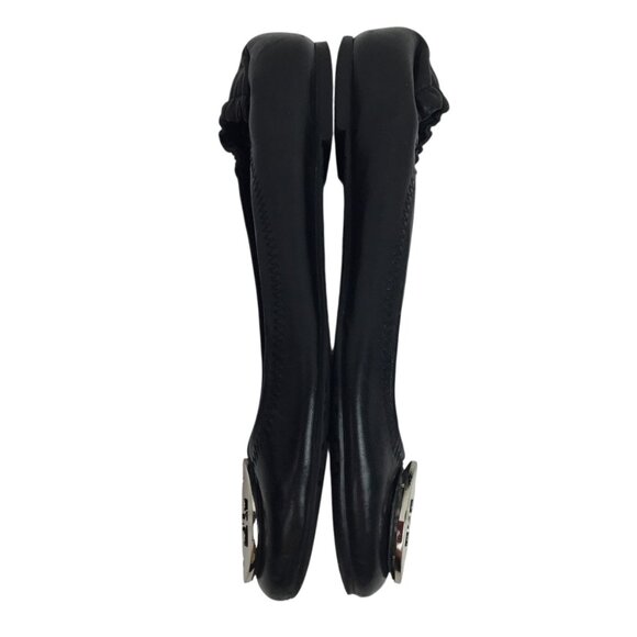 Tory Burch Black Leather Minnie Travel Ballet Flats W/ Silver Logo Womens 7 - Picture 7 of 11